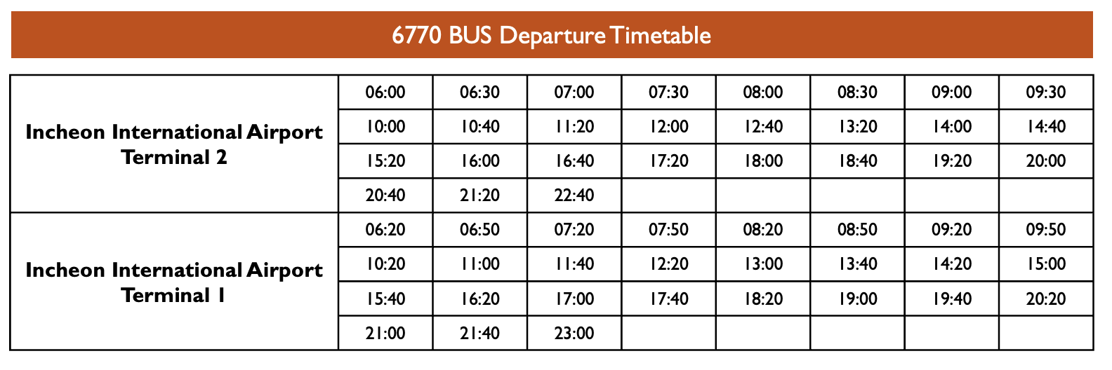 6770 BUS Departure Timetable